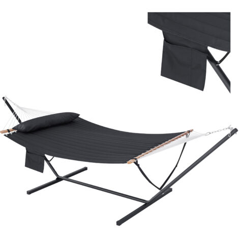 WOLTU Hamac avec Support pour 2 Personnes, Hamac Double avec Carde Métallique, Poche Latérale et Coussin, Charge jusqu'à 250 kg, Anthracite