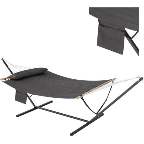 Woltu – Hamac sur pied double 200x140 cm – Charge 250 kg – Tissu polyester matelassé et coton PP – Poche latérale et coussin inclus