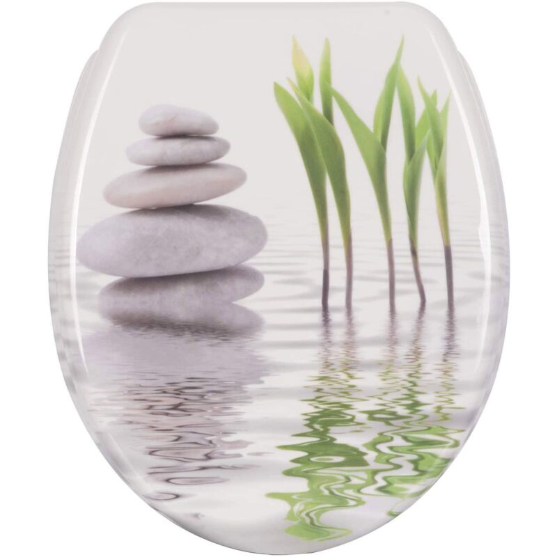 Toilet Seats Soft Close Adjustable Hinge Toilet Lid Cover Family Bathroom Stones & Green - Woltu