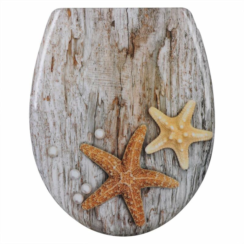 Toilet Seats Soft Close Adjustable Hinge Toilet Lid Cover Family Bathroom Pearl and Starfish - Woltu