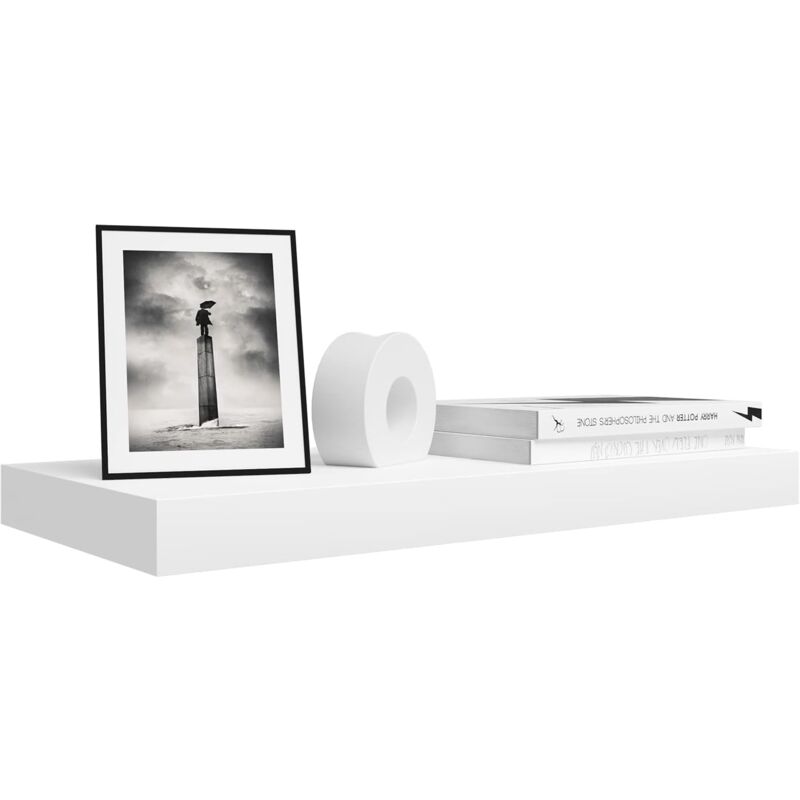 High Gloss Floating Shelf Storage Display Unit Wall Mounted Bookcase Unit White 70 cm - White - Woltu