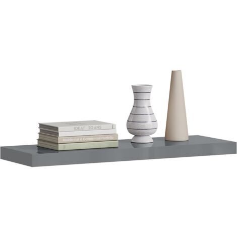 WOLTU High Gloss Wall Shelf Floating Shelf ith Strong Bracket, Grey, 90x22.9x3.8 cm