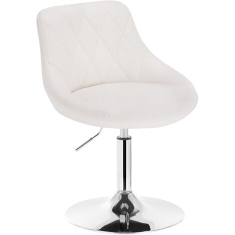 WOLTU Juego de 1 Taburete De Bar de Poliuretano, Silla de Bar, Taburete de Salón Con Respaldo, Rotación de 360°, Altura Ajustable, Blanco