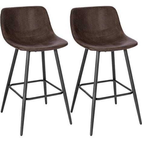 WOLTU Juego de 2 Taburetes Altos con Respaldo Taburetes Cocina con Asiento Tapizado en Piel Sintética Sillas de Bar con Patas Metálicas Altura de Asiento 63 cm Marrone