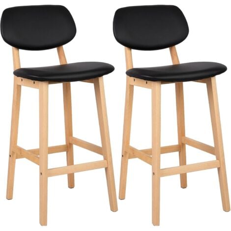 WOLTU Juego de 2 taburetes de Bar Bien Acolchado Asiento y Respaldo de Cuero Artificial Silla de Diseño Madera Negro