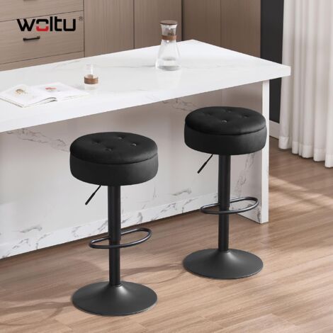 WOLTU - Juego de 2 taburetes de bar de cocina, altos, giratorios, con reposapiés ajustables, color negro