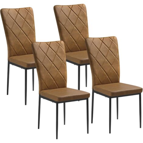 WOLTU Juego de 4 Sillas de Comedor de PU con Respaldo Alto Sillas de Cocina con Patas Metálicas Sillas de Comedor de Estilo Nórdico y Vintage Marrone