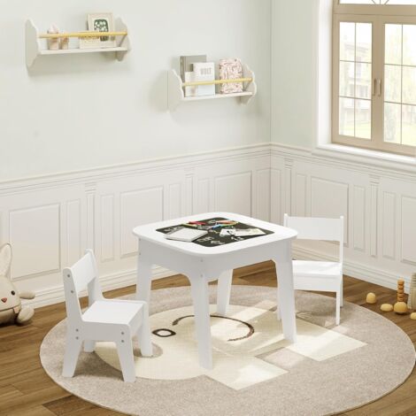 WOLTU Juego de Mesa y 2 Sillas Infantil Sillas y Mesa Blanca Infantiles para Sala de Juegos y Jardín de Infancia Mesa y Sillas para Niños con Pizarra y Zona de Juguetes