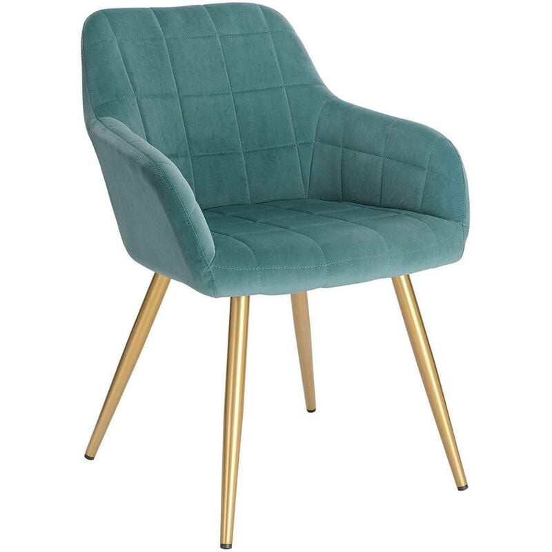 Kitchen dining chairs Arms Backrest Living Room chairs Bedroom Velvet chairs Turquoise - Woltu