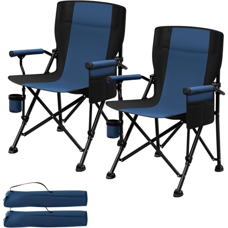 Lot de 2 Chaise Camping, Chaise de Pêche, Fauteuil Camping, Chaise Pliante Légère et Portable, Tissu Oxford, Bleu+Noir - Woltu