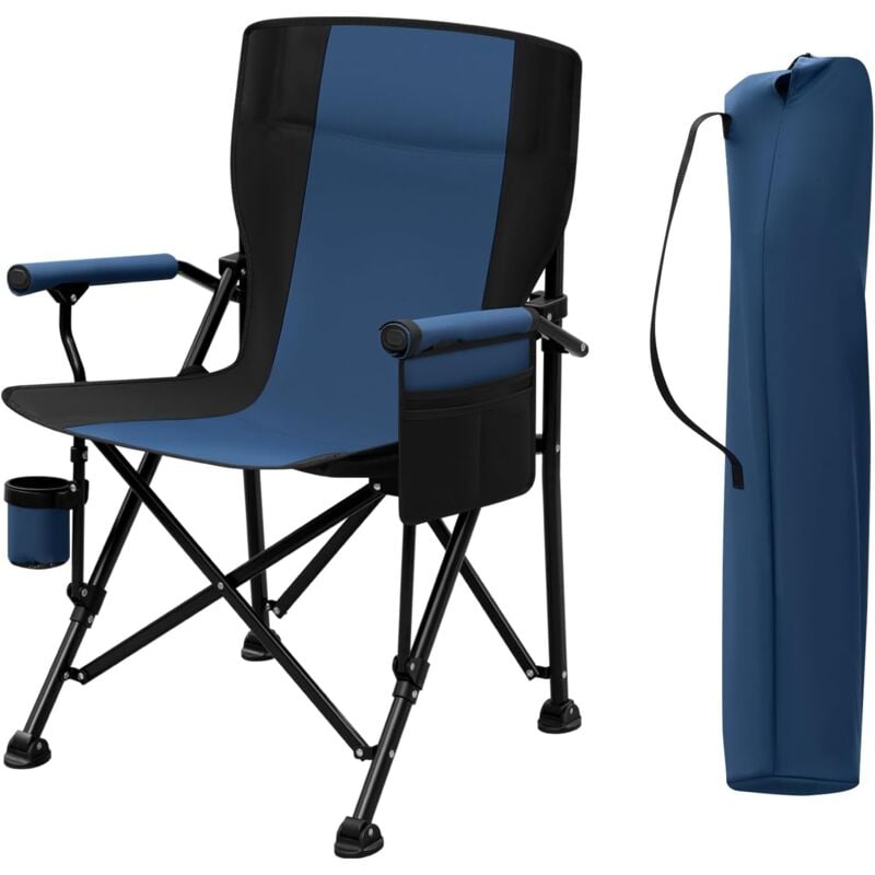 Chaise Camping, Chaise de Pêche, Fauteuil Camping, Chaise Pliante Légère et Portable, Tissu Oxford, Bleu+Noir - Woltu