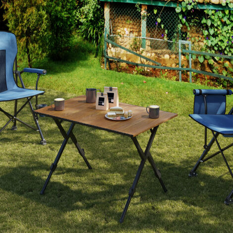 WOLTU klappbar Campingtisch aus Aluminium, Tragbar Gartentisch, Klapptisch Picknicktisch höhenverstellbar, mit Aufbewahrungstasche, 50 kg belastbar, für Camping, Garten, Balkon, in Holzoptik, Eiche