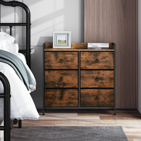 WOLTU Kommode, Aufbewahrungsschrank mit 6 Schubladen aus Stoff, Schubladenschrank Sideboard, für Wohnzimmer Schlafzimmer Flur, Metallrahmen, Vintagebraun Schwarz