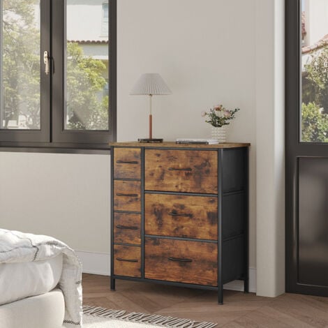 WOLTU Kommode, Aufbewahrungsschrank mit 7 Schubladen aus Stoff, Schubladenschrank Sideboard, für Wohnzimmer Schlafzimmer Flur, Metallrahmen, Vintagebraun Schwarz