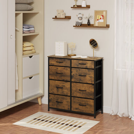 WOLTU Kommode, Kommodenschrank mit 8 Stoffschubladen, Beistellschrank Schubladenschrank, Aufbewahrungsschrank, für Schlafzimmer Wohnzimmer Flur, aus Metallrahmen Holzwerkstoff, Vintage-Holzoptik
