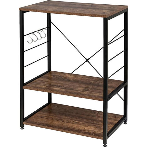 WOLTU Küchenregal Standregal Mikrowellenhalter Bäcker Regal Metallregal aus Holz und Stahl, mit 3 Ablagen, ca. 60 x 40 x 82 cm, vintagebraun