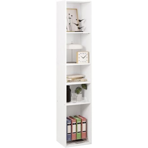 WOLTU Libreria a 5 Scomparti Aperti. Libreria Verticale a Colonna. Scaffale Angolare Autoportante. per Soggiorno. Ufficio e Studio. in Truciolare. Bianco. 30x26x151cm