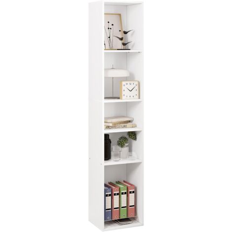 WOLTU Libreria a 5 Scomparti Aperti. Libreria Verticale a Colonna. Scaffale Angolare Autoportante. per Soggiorno. Ufficio e Studio. in Truciolare. Bianco. 30x26x151cm