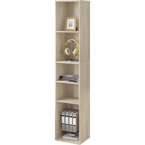 WOLTU Libreria a 5 Scomparti Aperti. Libreria Verticale a Colonna. Scaffale Angolare Autoportante. per Soggiorno. Ufficio e Studio. in Truciolare.Rovere Chiaro. 30x26x151cm