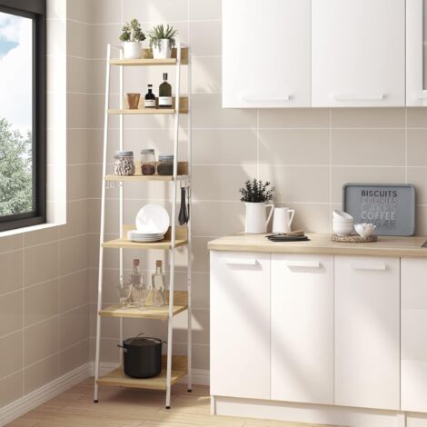 WOLTU Libreria a 6 Ripiani. Scaffale con 4 Ganci Industriale. Scaffale a Scala in MDF e Metallo per Soggiorno. Cucina. Studio. Ufficio.Bianco. 41x36x187cm