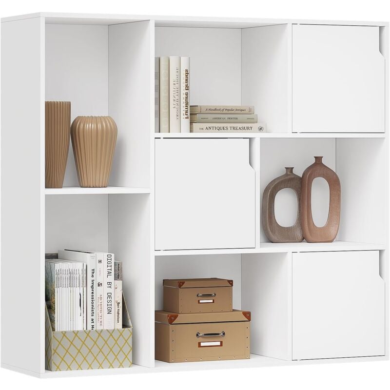 Libreria a 8 Cubi, Scaffale Portaoggetti di Legno, Organizzatore Autoportante per Ufficio, Soggiorno, Camera da Letto, Bianco - Woltu