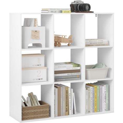 WOLTU Libreria a 9 Cubi, Scaffale in Legno a Ripiani, Armadio Guardaroba Autoportante per Ufficio e Casa, di Colore Bianco