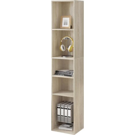 WOLTU Libreria Blanca de 5 Niveles Estanteria para Libros con Compartimientos Abiertos Estanteria de Almacenamiento Multifuncional para Oficina Salon Estudio y Cocina Roble Claro 30x26x151 cm