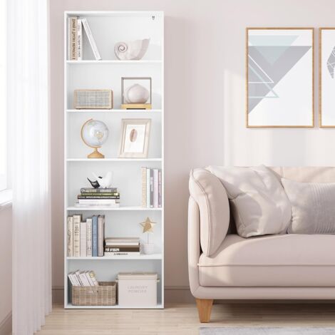 WOLTU Librería con 6 Niveles Regulables de Madera 60x180x23,5 cm, Blanco