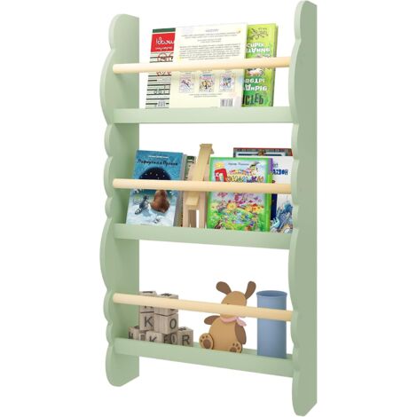 WOLTU Libreria da Parete per Bambini. Piccola Libreria Frontale a 3 Ripiani Verde