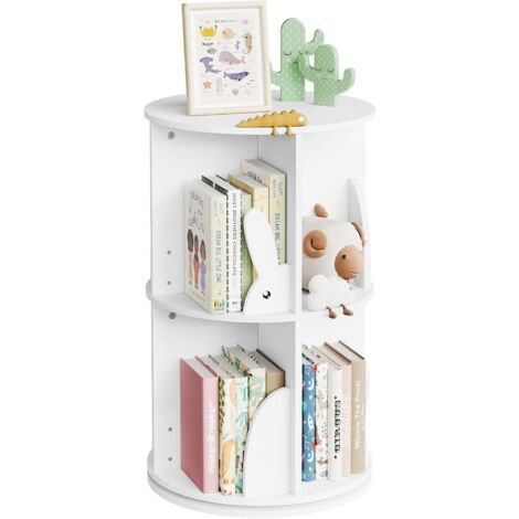 WOLTU Librería Infantil Giratoria, Librería Giratoria de 2 Niveles para Salón y Oficina, Color Blanco