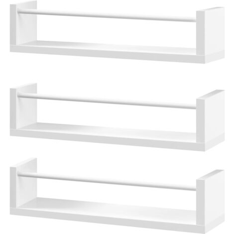 WOLTU Librería Infantil Juego de 3 Estantes de Pared Rectangulares de Pino y MDF, Blanco