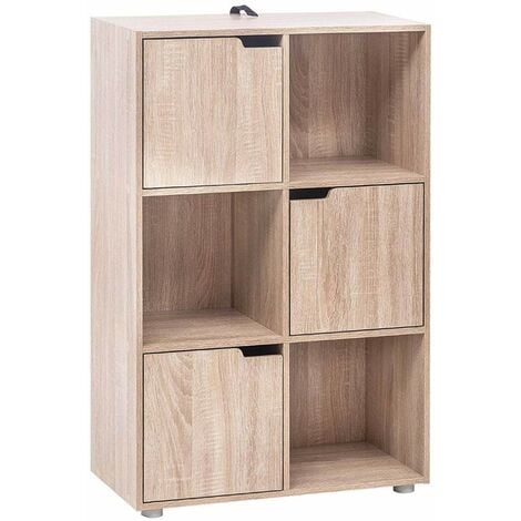 URBNLIVING Libreria a cubi in legno con ante (4 cubi, libreria grigia e  porta rosa)