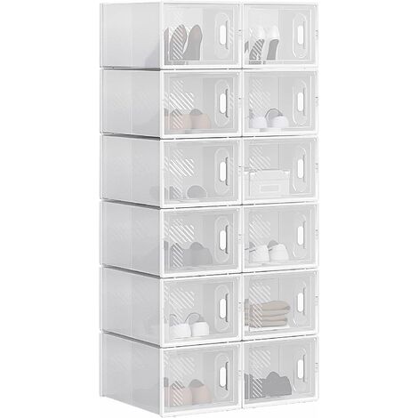 Woltu – Lot de 12 boîtes à chaussures transparentes en plastique – Pliables et empilables – Dimensions 35 x 25 x 19 cm – Accès facile avec couvercle