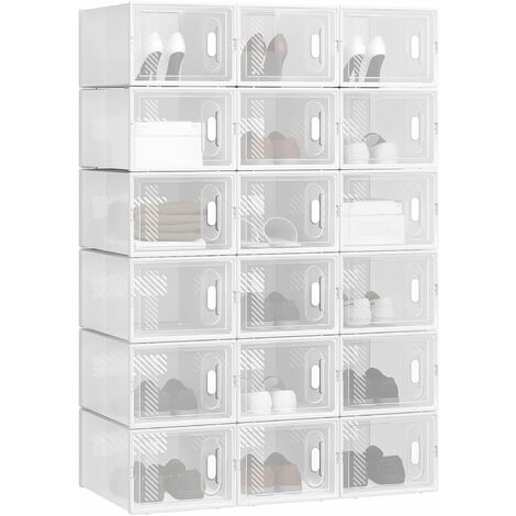 Woltu – Lot de 18 boîtes à chaussures transparentes – Pliables et empilables – Dimensions 35 x 25 x 19 cm – Rangement optimisé pour chaussures