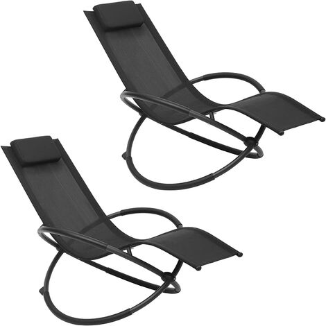 WOLTU Lot de 2 Chaise Longue Pliable Bain de Soleil pour Jardin fauteil Relax Baignoire en Tissu Respirant Charge maximale 160 kg, Noir