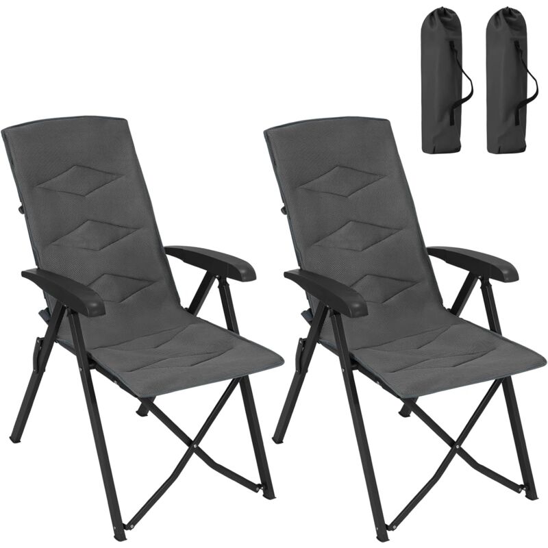Lot de 2 Chaise Pliante Camping, 47 x 49 x 101 cm, Chaise Longue, Fauteuil Pliant, Chaise de Pêche, Cadre en Métal, Gris foncé - Woltu