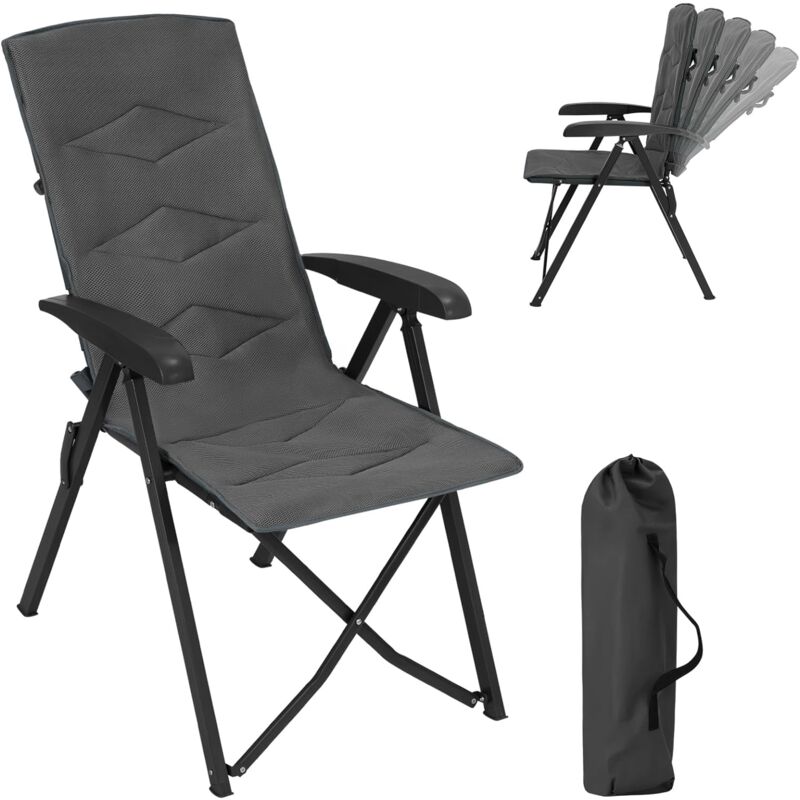 Chaise Pliante Camping, 47 x 49 x 101 cm, Chaise Longue, Fauteuil Pliant, Chaise de Pêche, Cadre en Métal, Gris foncé - Woltu