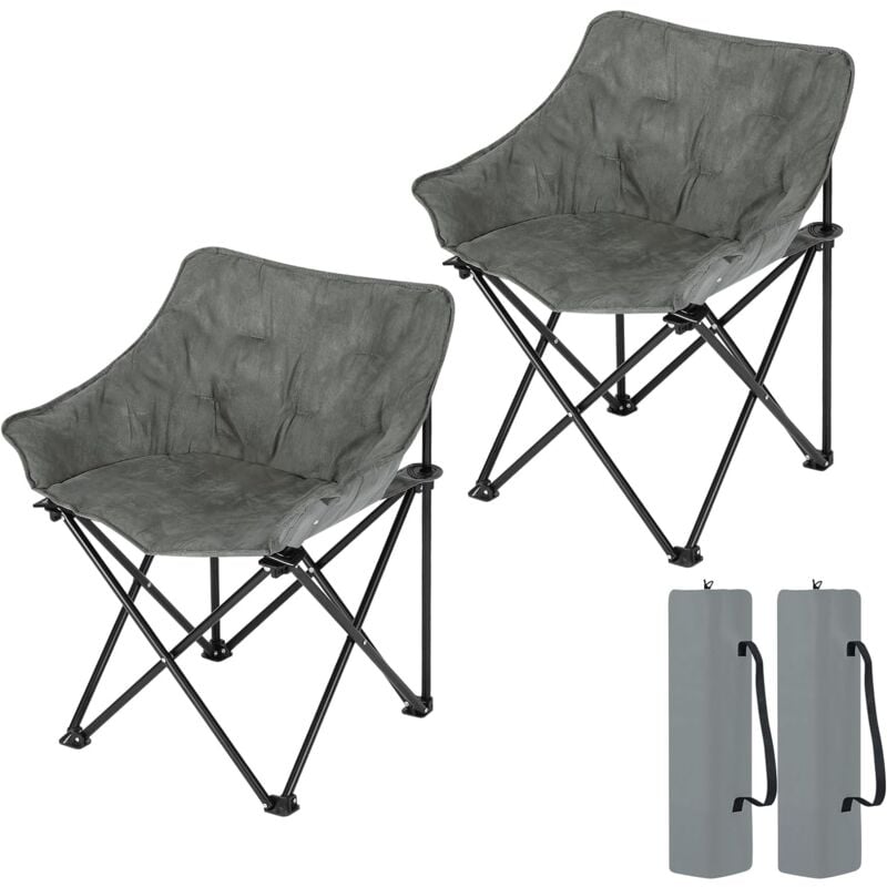 Lot de 2 Chaises Camping, Tissu en Daim Synthétique et Oxford, Fauteuil Pliant, Chaise de Pêche, Chaise Pliante Légère, Portable, avec Sac de