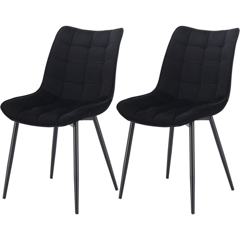 Woltu - Lot de 2 Chaises de Salle à Manger Chaise de cuisine en velours Pieds en métal, Chaises scandinaves, Noir