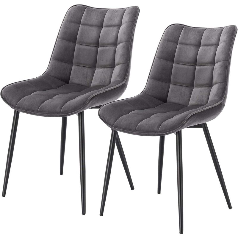 Woltu - Lot de 2 Chaises de Salle à Manger Chaise de cuisine en velours Pieds en métal, Chaises scandinaves, Gris foncé