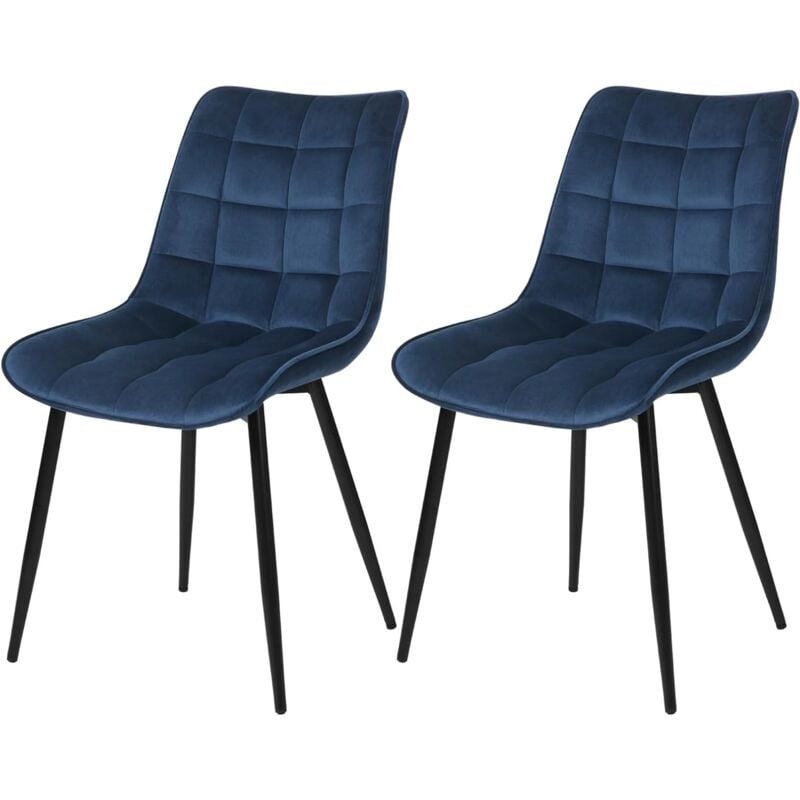 Woltu - Lot de 2 Chaises de Salle à Manger Chaise de cuisine scandinaves en velours, Pieds en métal, Bleu