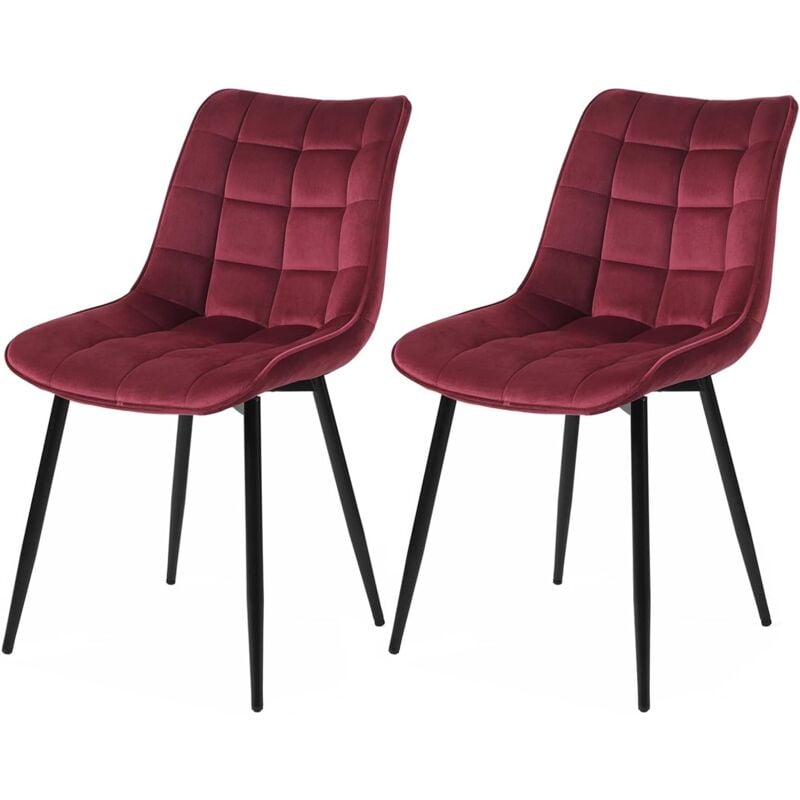 Woltu - Lot de 2 Chaises de Salle à Manger Chaise de cuisine scandinaves en velours, Pieds en métal, Bordeaux