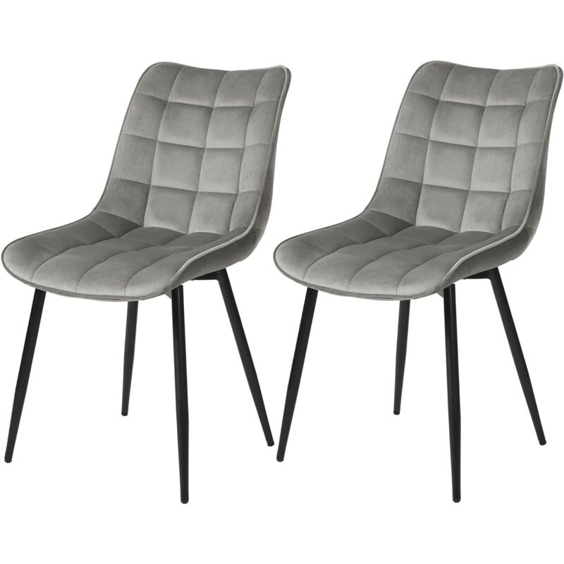 Woltu - Lot de 2 Chaises de Salle à Manger Chaise de cuisine scandinaves en velours, Pieds en métal, Gris Clair