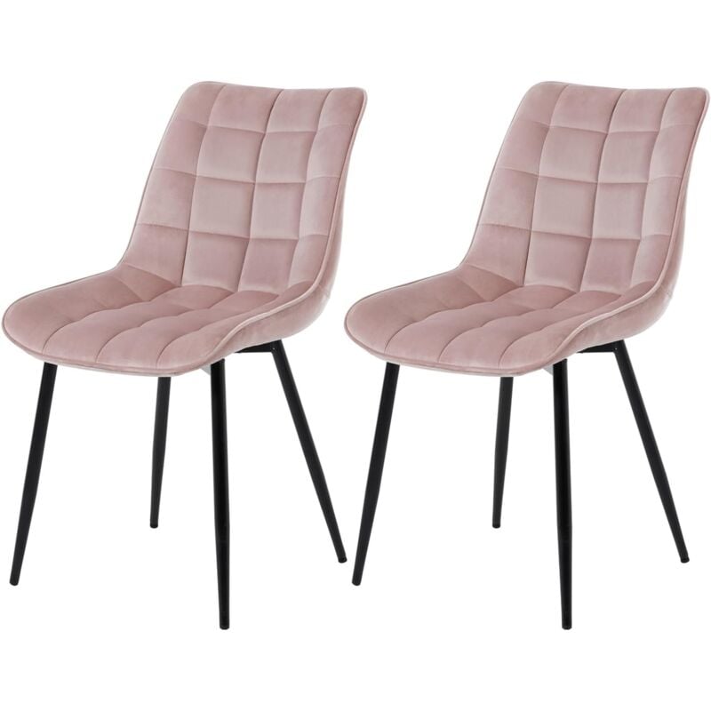 Woltu - Lot de 2 Chaises de Salle à Manger Chaise de cuisine scandinaves en velours, Pieds en métal, Rose