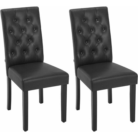 WOLTU Lot de 2 Chaises de Salle à Manger en Similicuir + Bois Massif, Chaise de Salon, Chaise de Cuisine, Noir