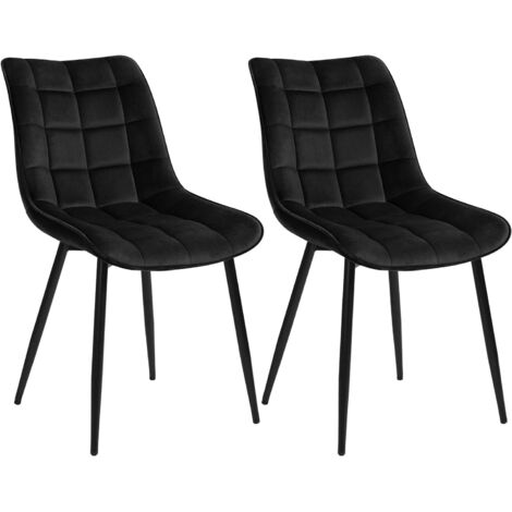 Woltu – Lot de 2 chaises de salle à manger en velours noir – Pieds en métal – Hauteur 85,5 cm – Dimensions 40,5 x 46 cm – Confort ergonomique
