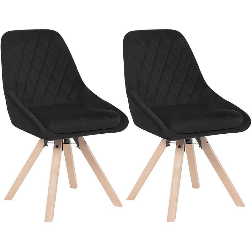 lot de 2 chaises pivotantes de salle à manger. chaise de cuisine en velours. pieds en bois massif. noir - noir - woltu