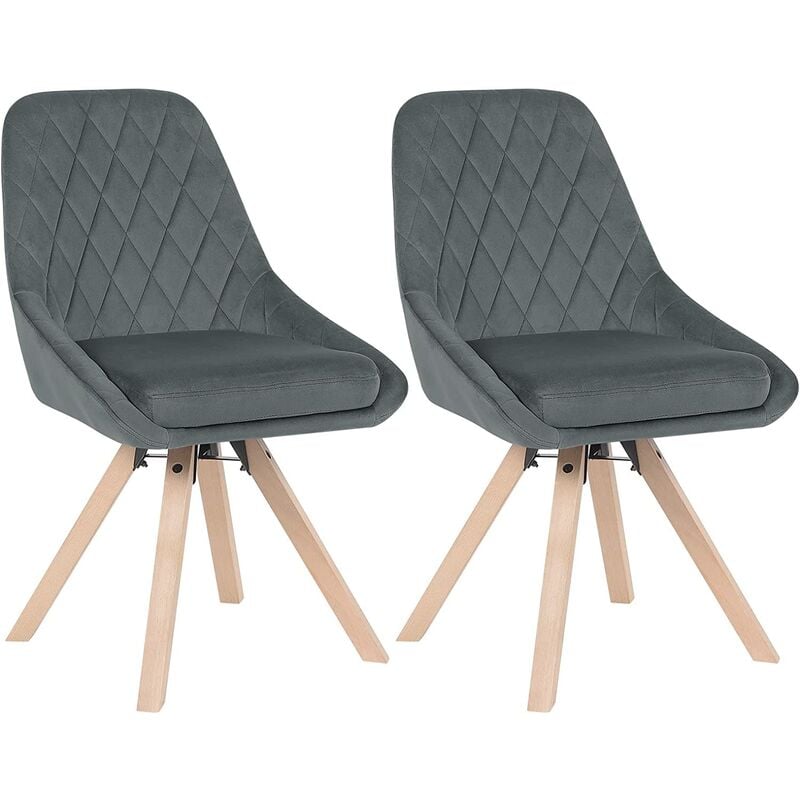woltu lot de 2 chaises pivotantes de salle à manger. chaise de cuisine en velours. pieds en bois massif. gris foncé - gris foncé