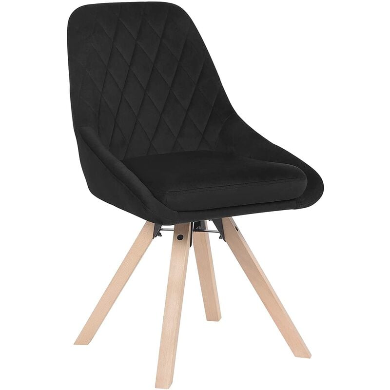 Woltu - Chaise Pivotante de Salle à Manger, Chaise de Cuisine en Velours, Pieds en Bois Massif, Noir