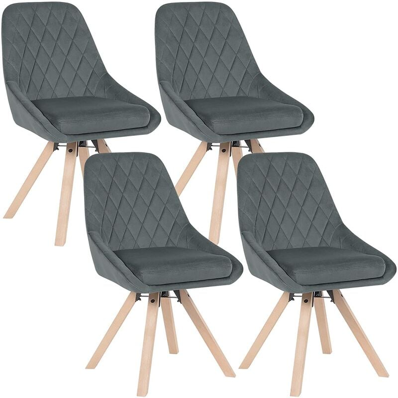 Lot de 4 Chaises Pivotantes de Salle à Manger WOLTU, Chaise de Cuisine en Velours, Pieds en Bois Massif, Gris Foncé
